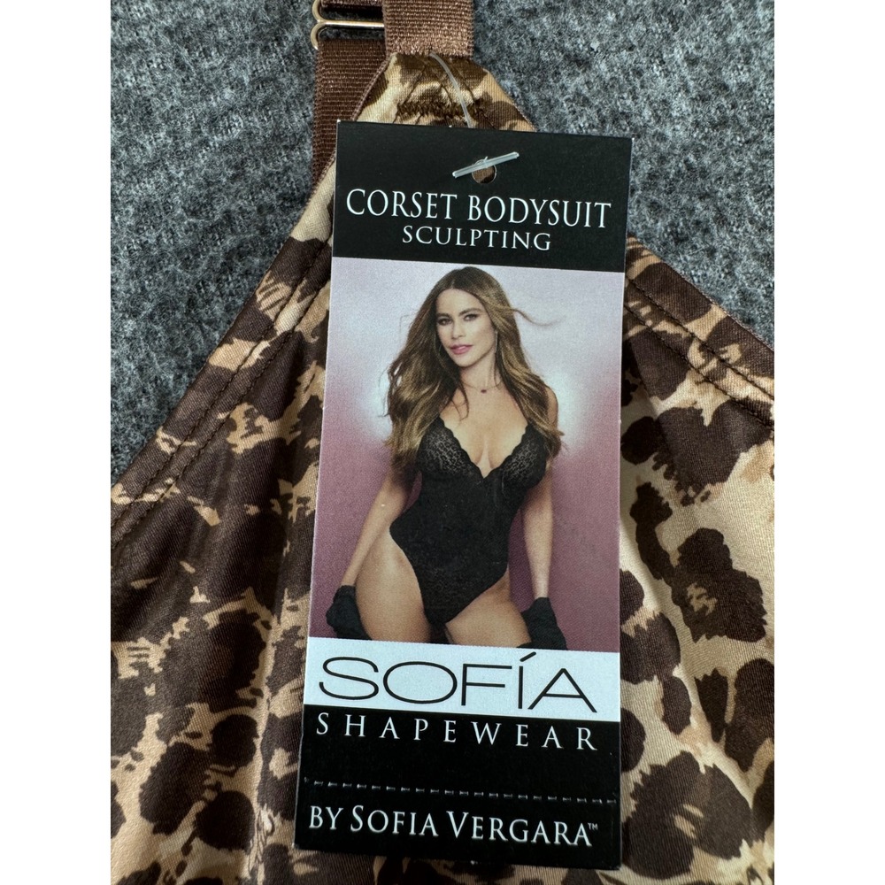 Sofia Vergara Shapewear Leopard Print‎ Sculpting Corset Bodysuit Brown Small NWT - Picture 4 of 8